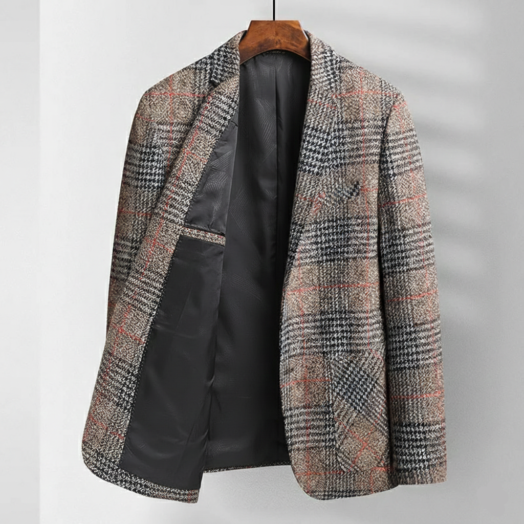 Men’s Plaid Sport Coat with Notch Lapel and Two-Button Front