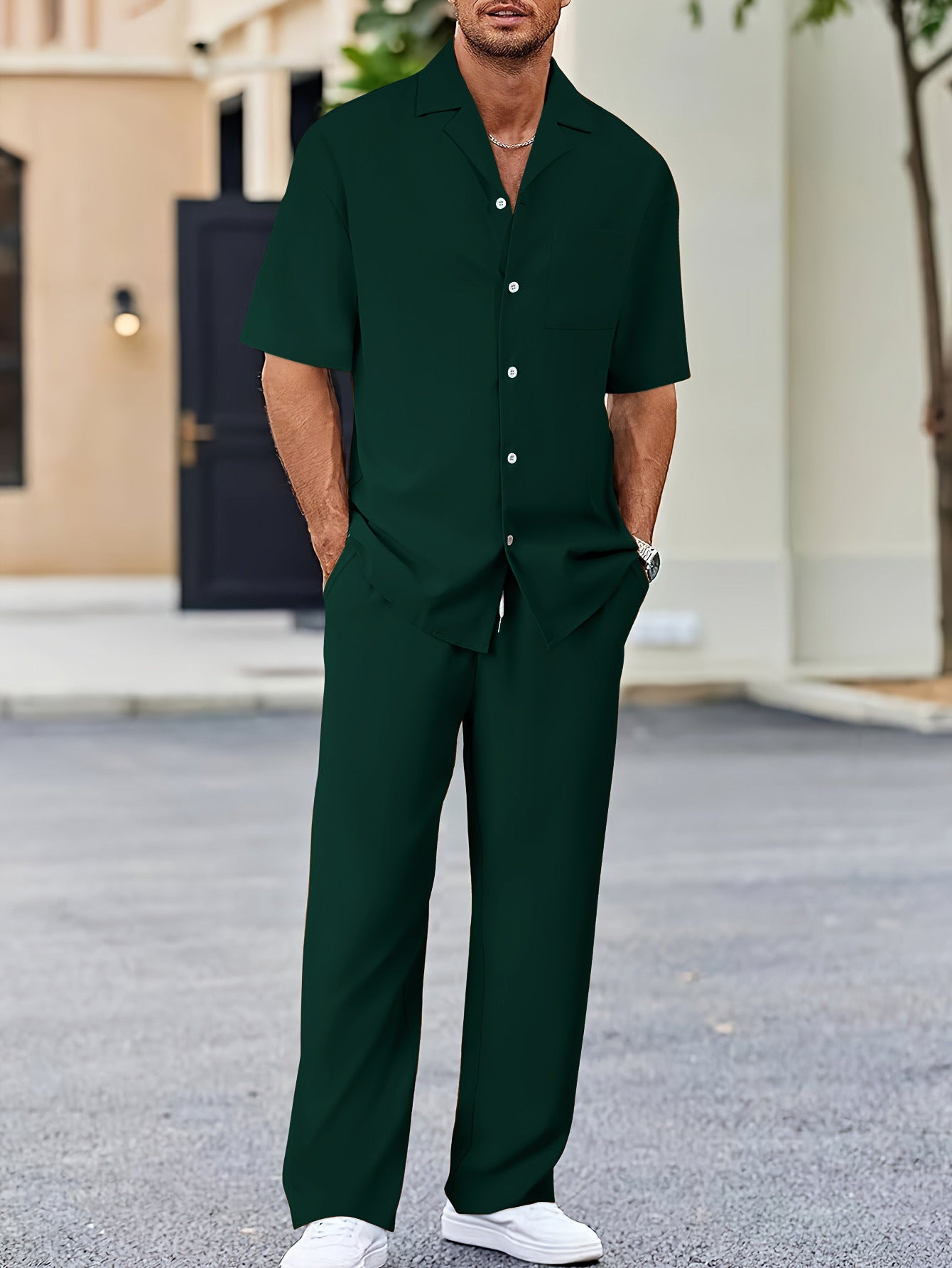 Men's Two Piece Set Short Sleeve Shirt and Straight Leg Pants