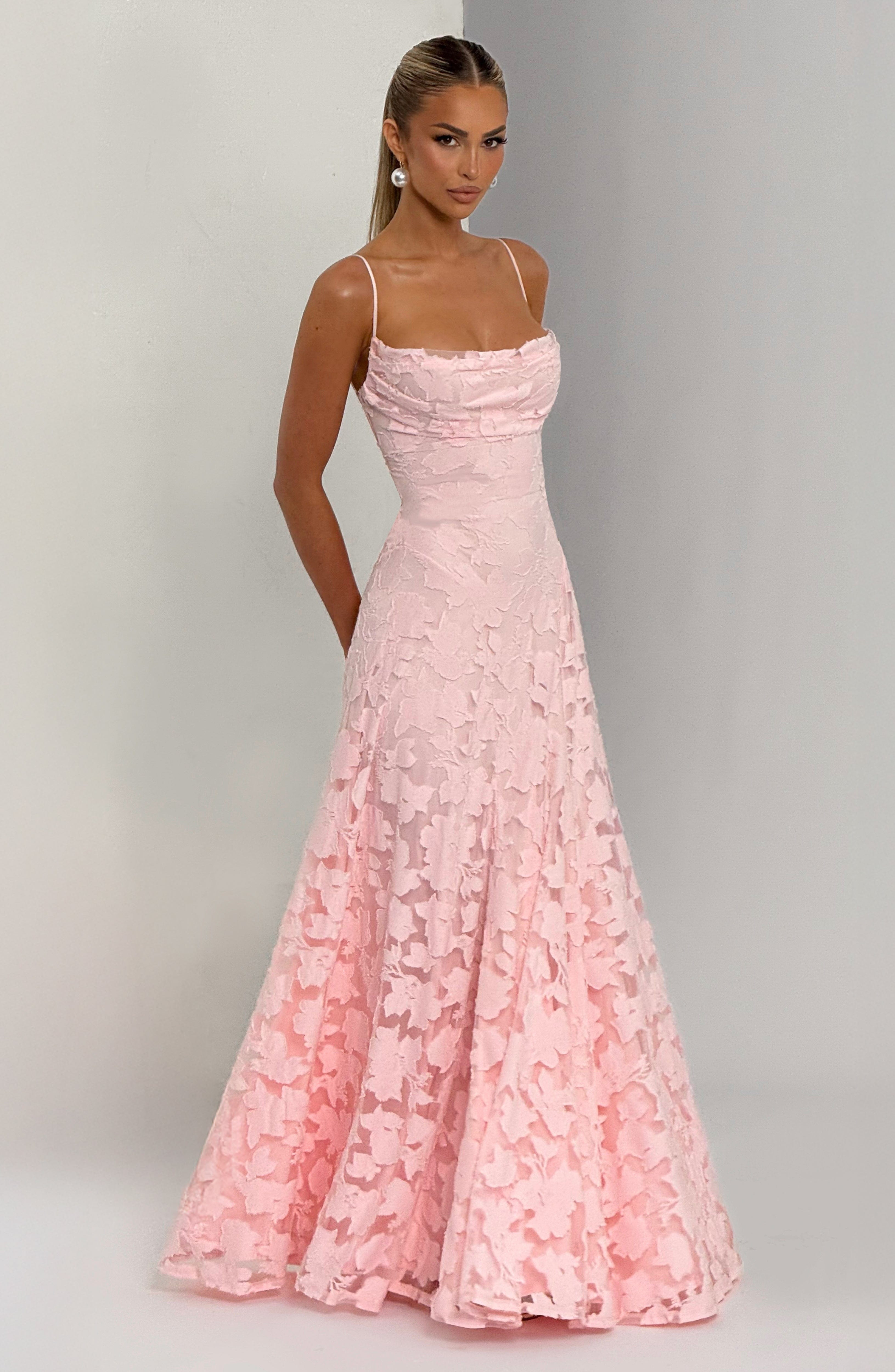 Women's Formal Maxi Dress - Spaghetti Strap Floral Lace-Up Back