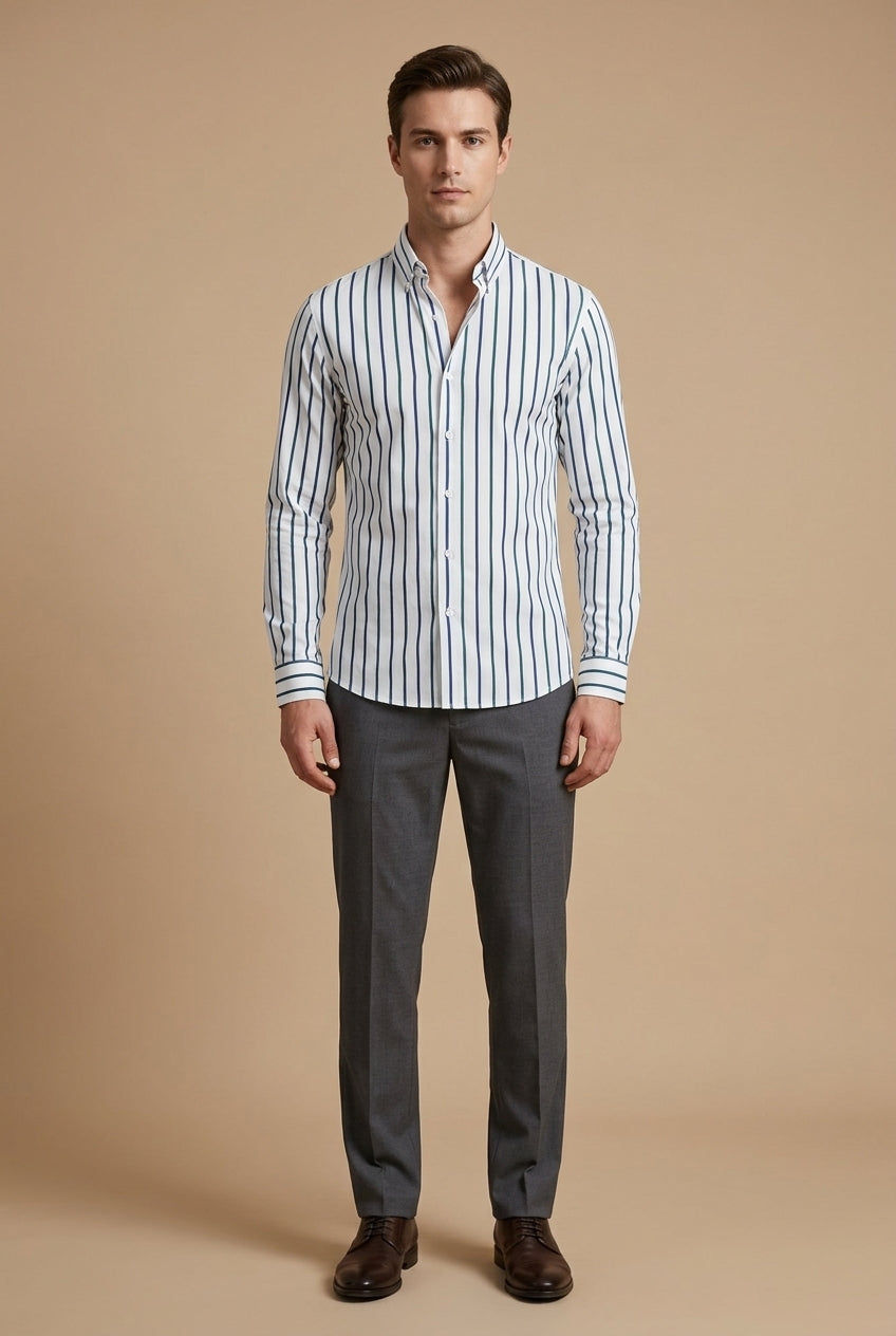 Men's Long Sleeve Dress Shirt - Band Collar - Hidden Placket