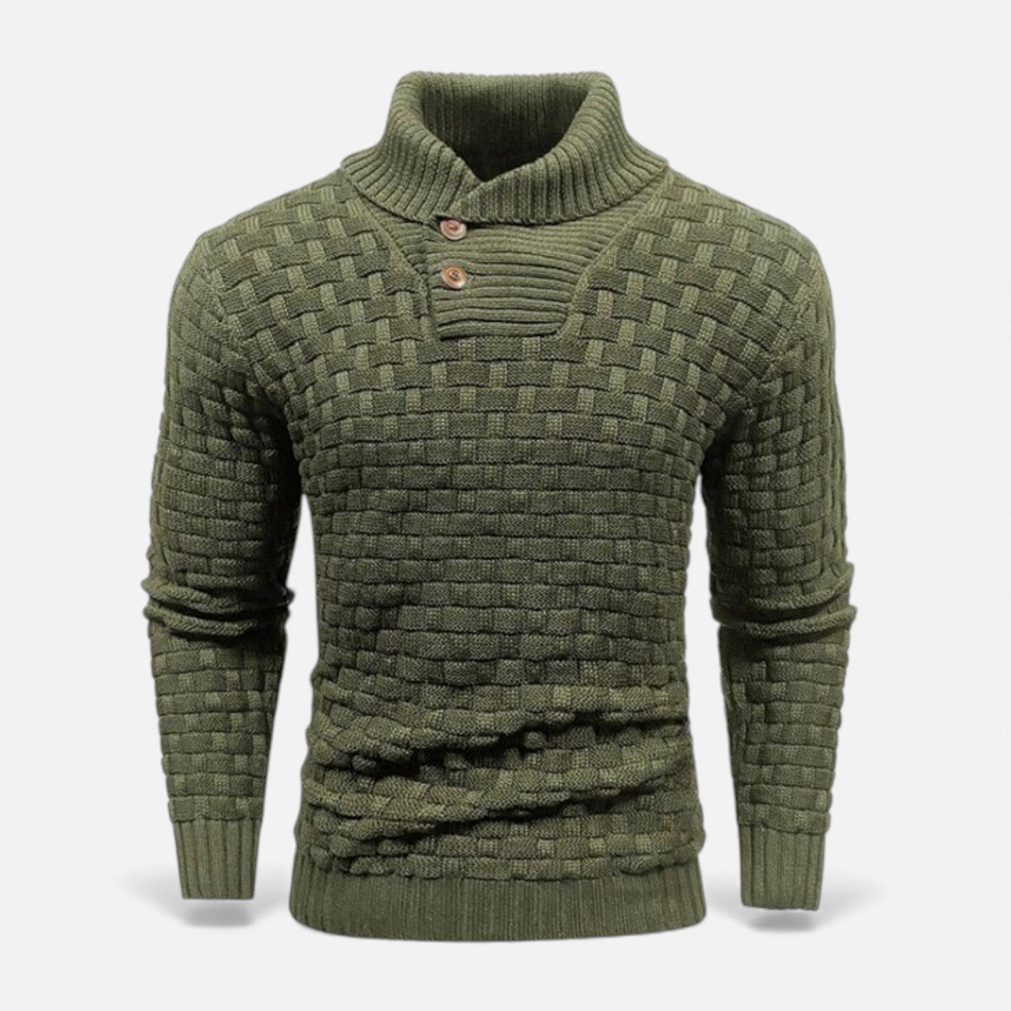 Men's Shawl Collar Jumper - Button Neck - Textured Weave Body