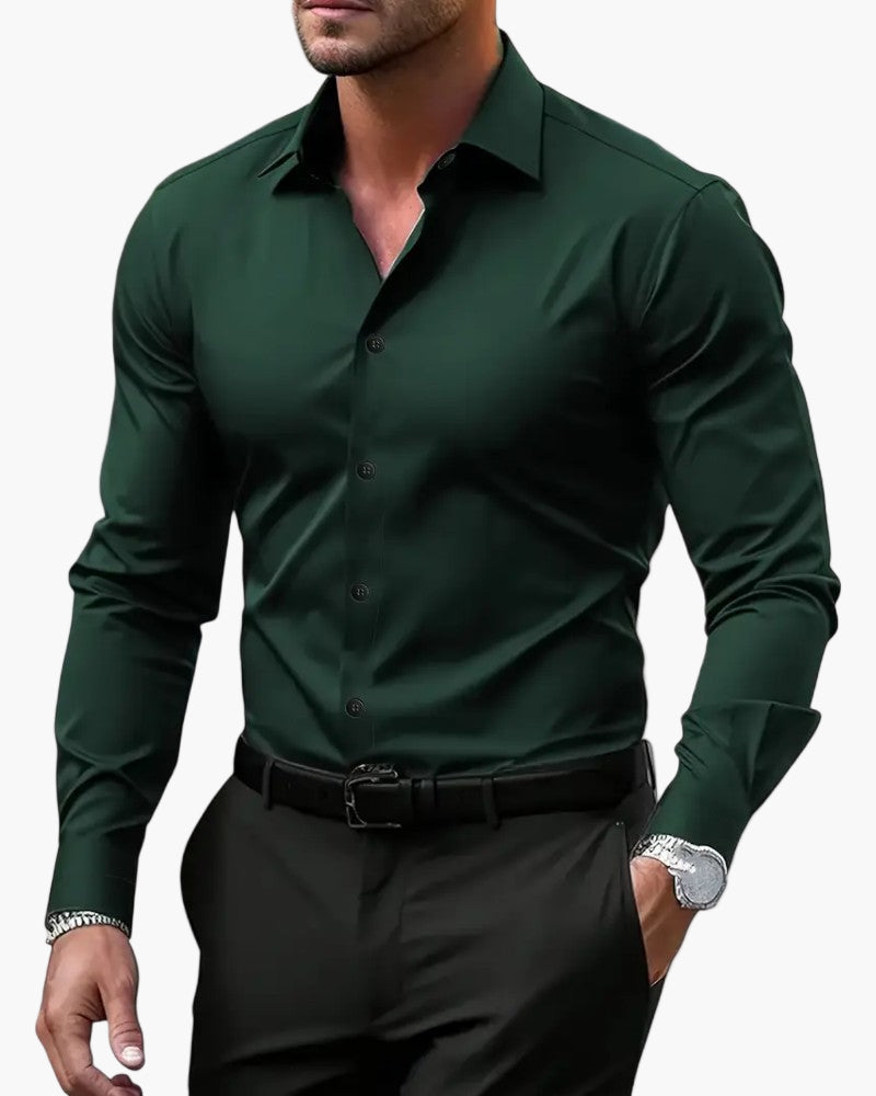Men’s Long Sleeve Button Up Shirt with Spread Collar and Slim Fit