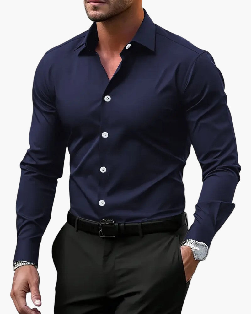 Men’s Long Sleeve Button Up Shirt with Spread Collar and Slim Fit