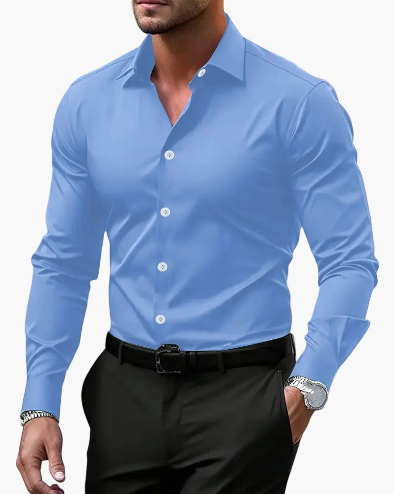 Men’s Long Sleeve Button Up Shirt with Spread Collar and Slim Fit