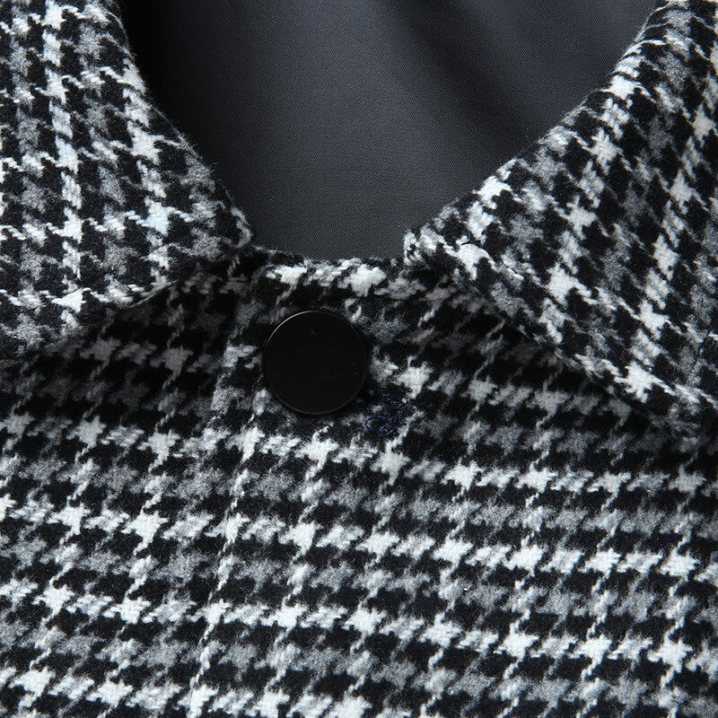 Men's Houndstooth Blazer - Single Breasted Jacket with Notched Lapel and Lined Interior