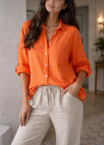 Women's Button Down Shirt - Long Sleeve Collared Relaxed Fit