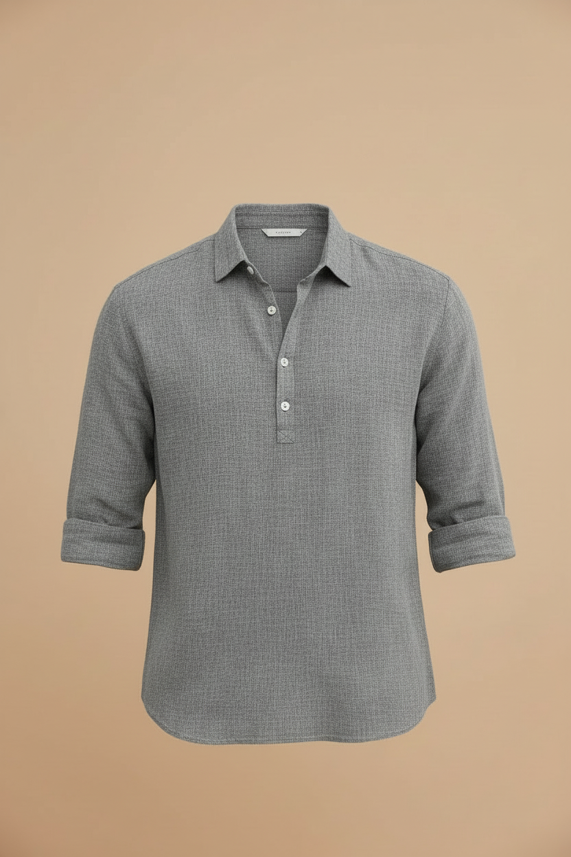 Men’s Long Sleeve Henley Shirt with Button Placket and Relaxed Fit