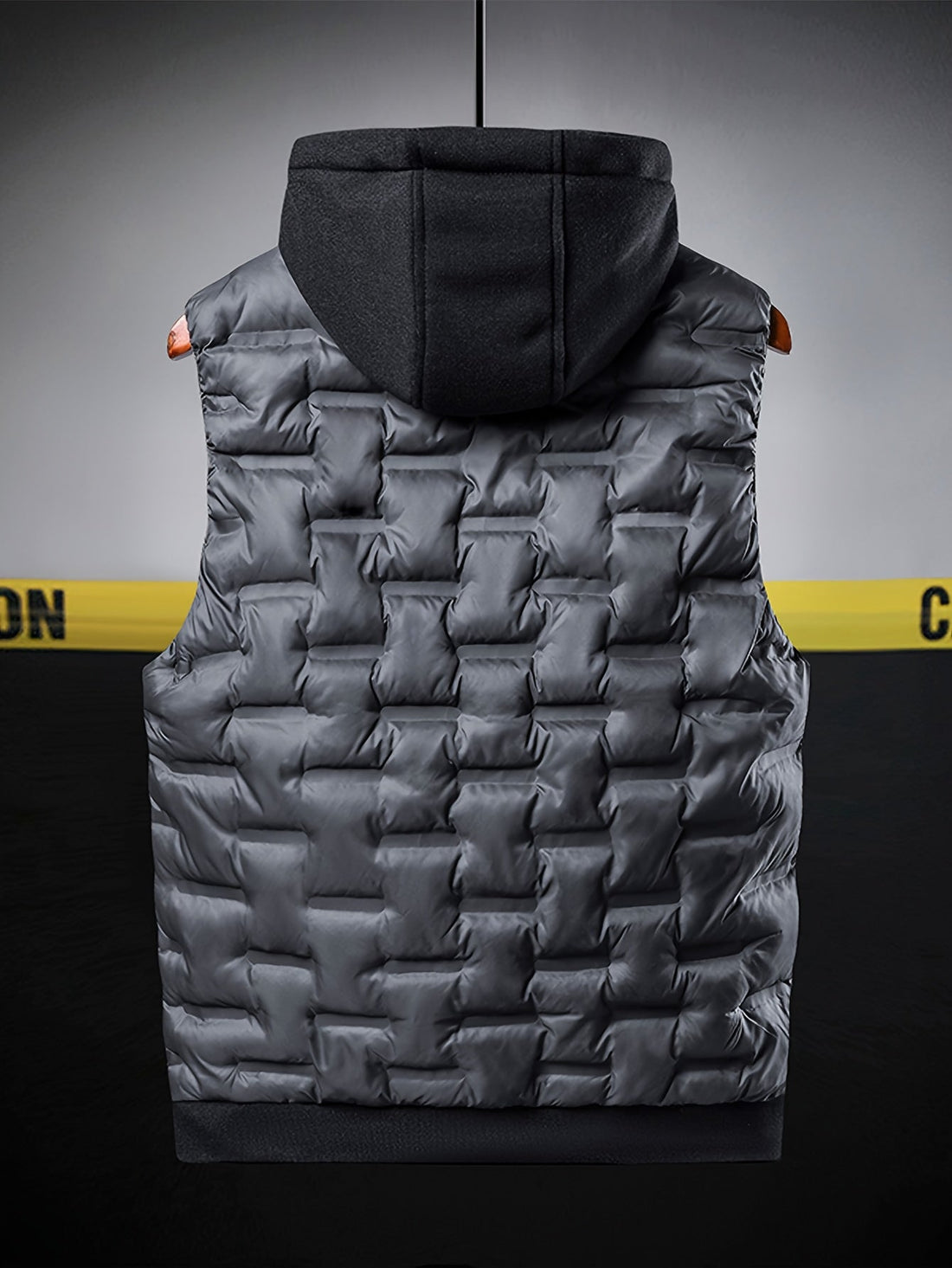 Men's Padded Vest - Hooded Sleeveless Zip Front with Quilted Brick Pattern