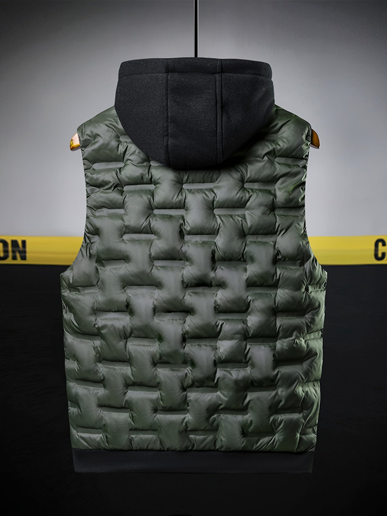 Men's Padded Vest - Hooded Sleeveless Zip Front with Quilted Brick Pattern