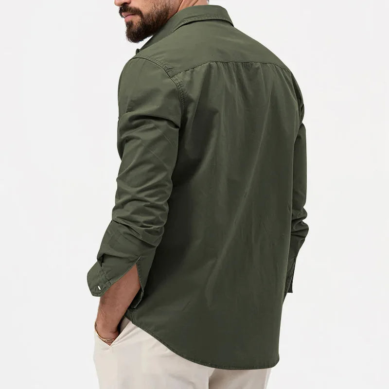 Men's Long Sleeve Button Up Shirt - Dual Chest Pockets - Relaxed Fit