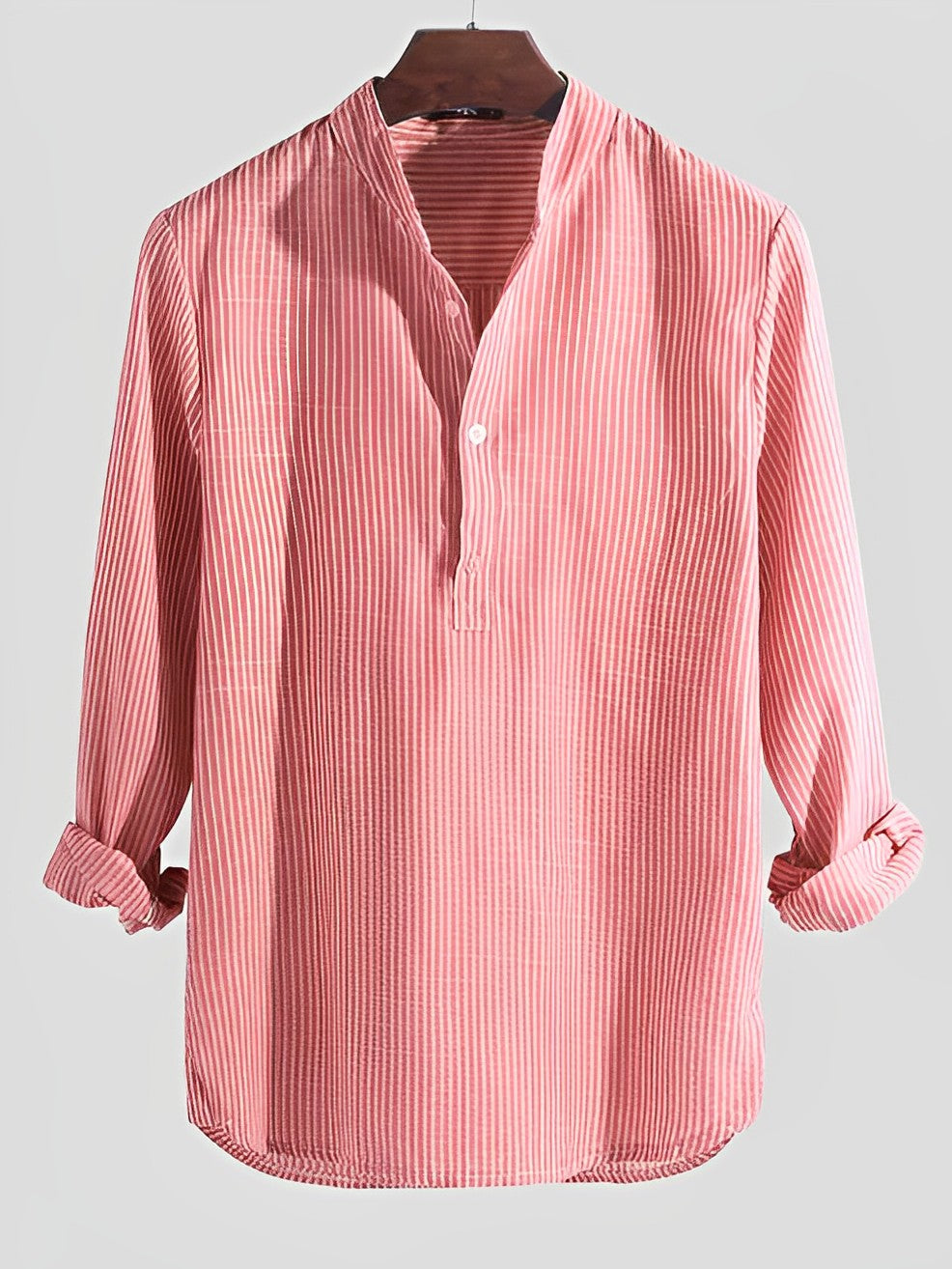 Men's Long Sleeve Shirt - Henley Stand Collar Stripe Print