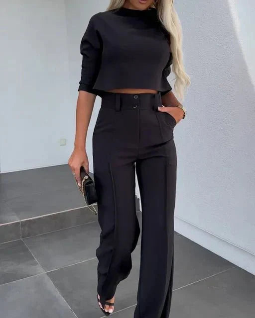 Women's Two Piece Set - Crop Top and Wide Leg High Waist Pants
