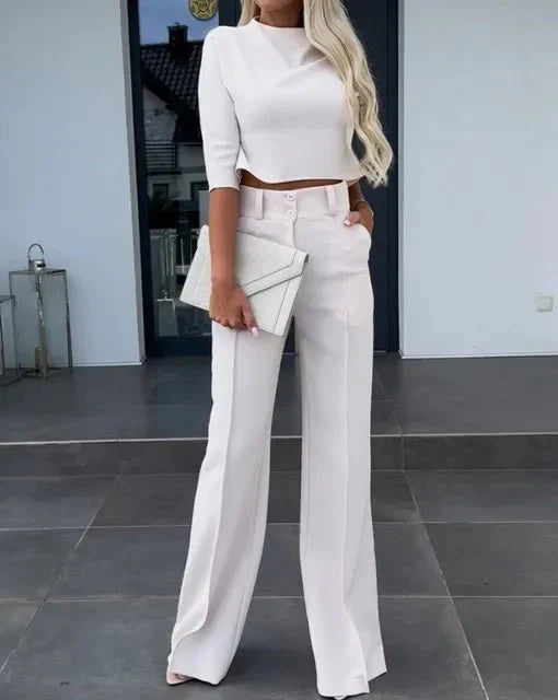 Women's Two Piece Set - Crop Top and Wide Leg High Waist Pants