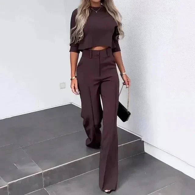 Women's Two Piece Set - Crop Top and Wide Leg High Waist Pants