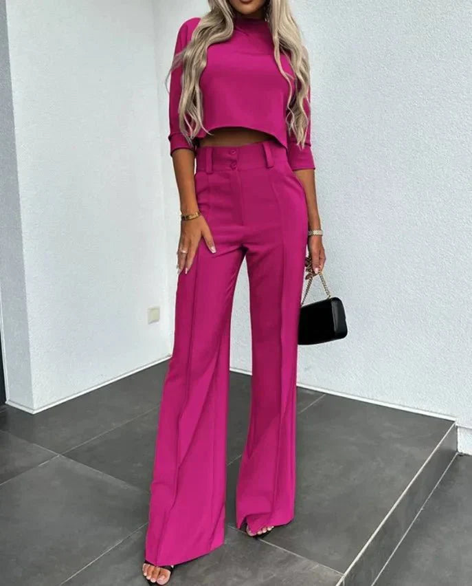 Women's Two Piece Set - Crop Top and Wide Leg High Waist Pants
