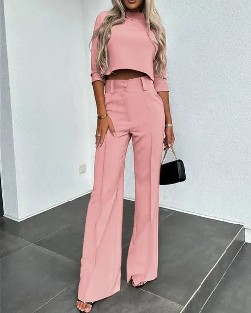 Women's Two Piece Set - Crop Top and Wide Leg High Waist Pants