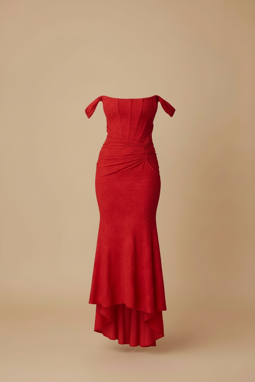 Women’s Ruched Midi Dress with Square Neck – Structured Fitted Evening Silhouette
