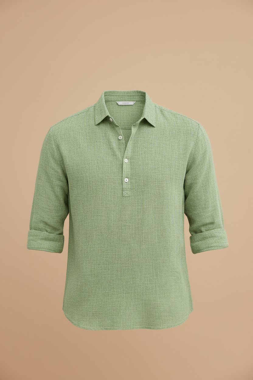 Men’s Long Sleeve Henley Shirt with Button Placket and Relaxed Fit