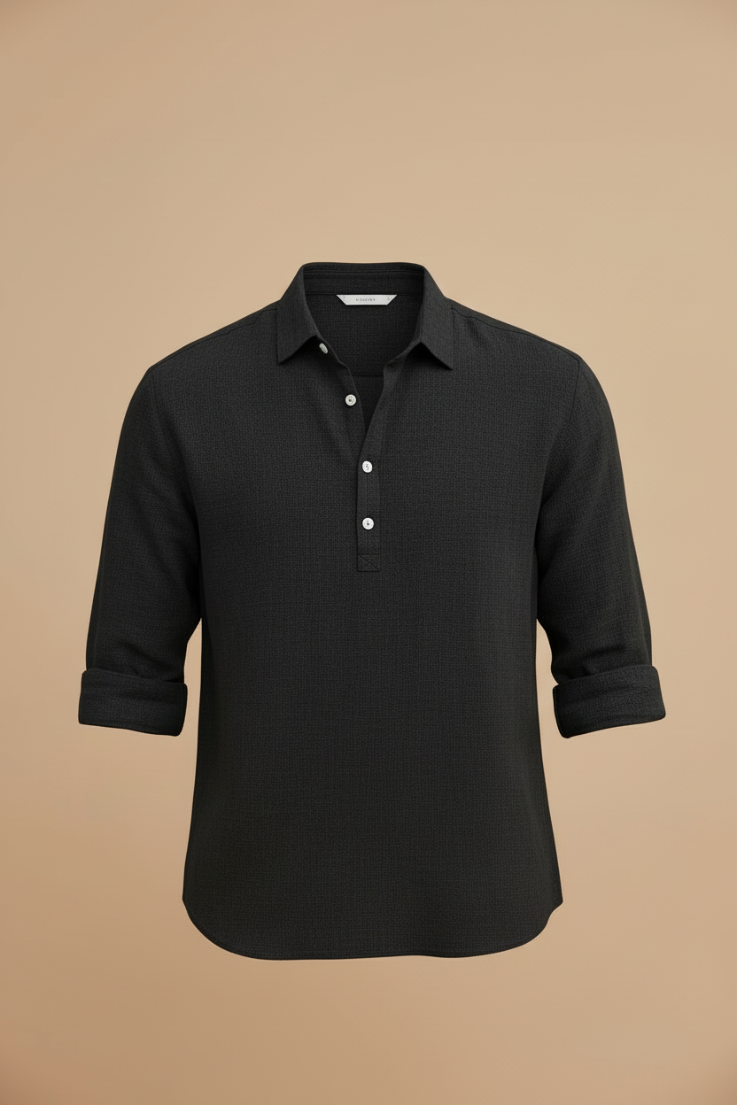 Men’s Long Sleeve Henley Shirt with Button Placket and Relaxed Fit