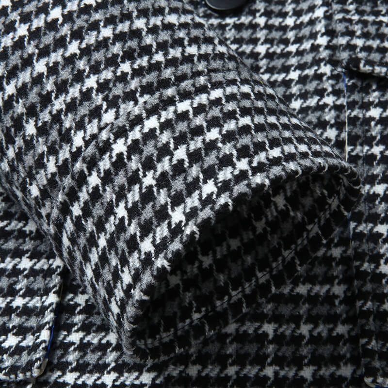 Men's Houndstooth Blazer - Single Breasted Jacket with Notched Lapel and Lined Interior