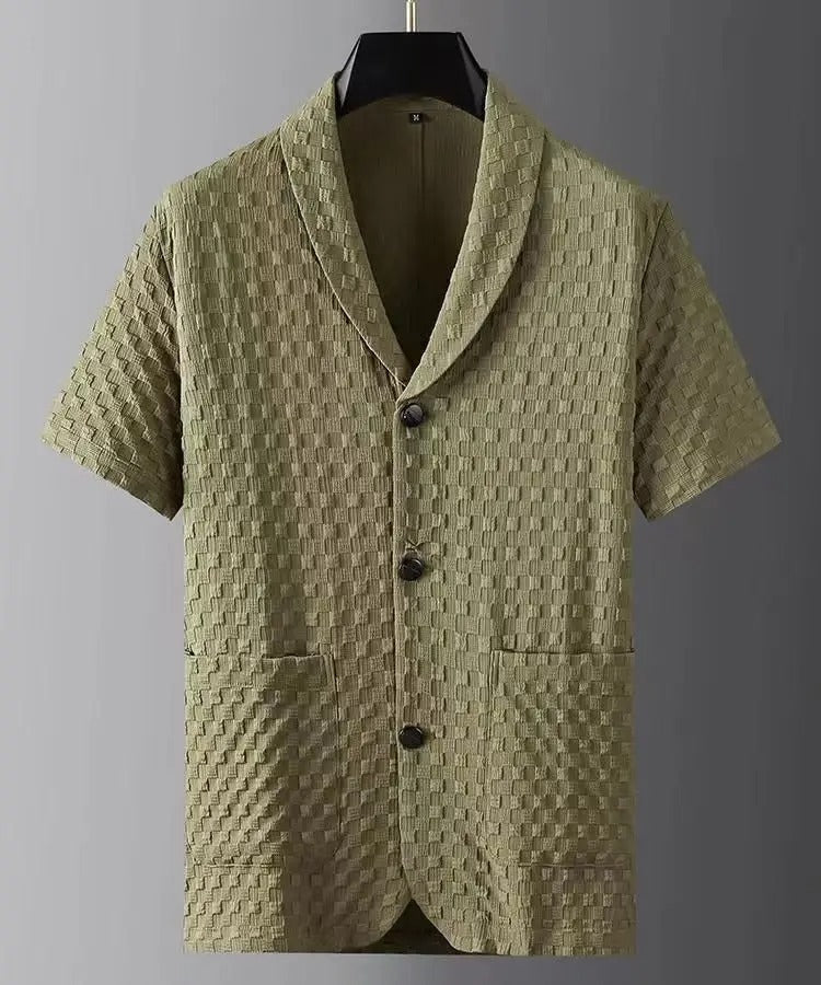 Men's Two Piece Set - Shawl Collar Shirt and Drawstring Pants