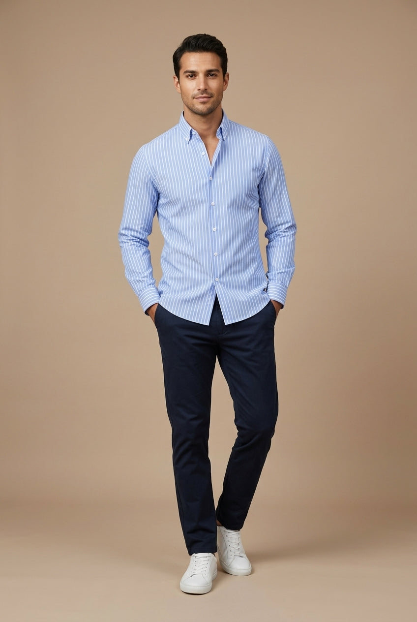 Men's Long Sleeve Dress Shirt - Band Collar - Hidden Placket